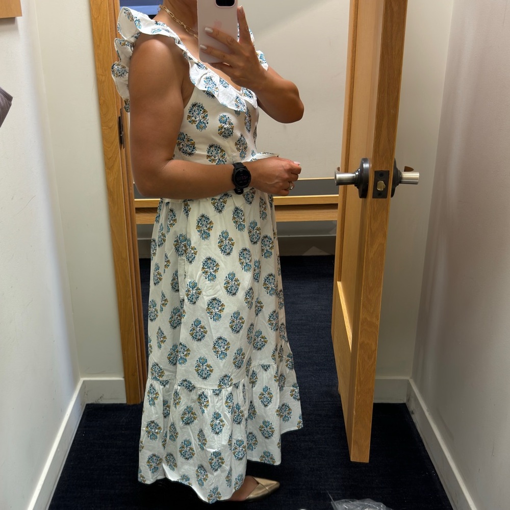 A-Line Maxi White and Blue Women’s Maxi Dress with pockets by J. Crew - Picture 4 of 15